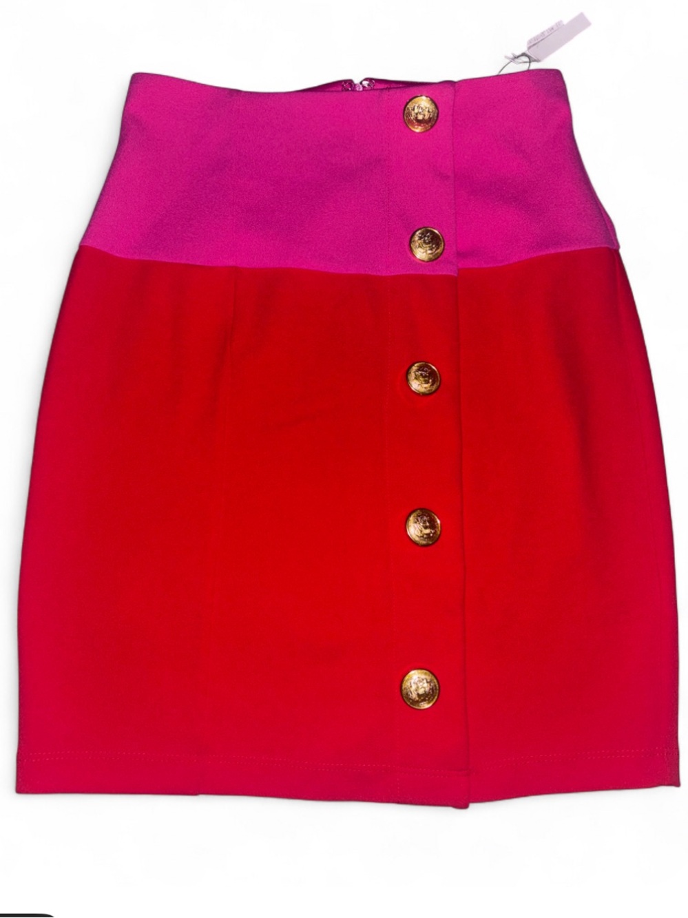ASOS Pink and Red High-Waist Button Mini Skirt